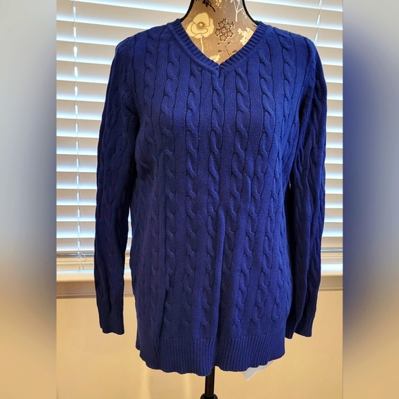 Woman Within Cable Knit Navy Sweater - Picture 1 of 3